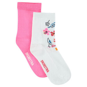 Lot de 2 paires de chaussettes assorties unies / à fleurs 