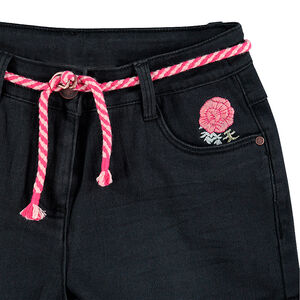 Junior - Short uni effet crinkle avec fleurs brodées et cordelette ajustable 