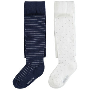 Lot de 2 collants épais à rayures et pois 