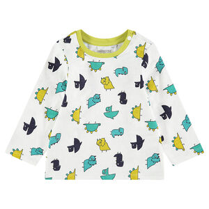Tee-shirt manches longues en jersey slub avec dinosaures printés all-over 