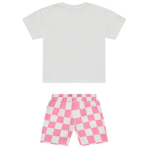 Ensemble t-shirt manches courtes fantaisie + short en damier fille 