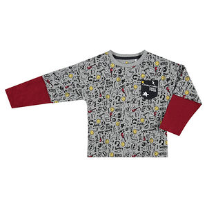 Tee-shirt manches longues effet 2 en 1 avec imprimé Smiley 