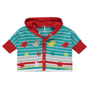 Gilet poncho rayé avec patchs oiseaux et fleurs brodées  