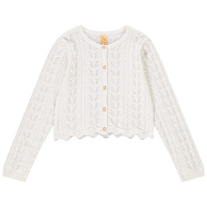 Gilet en tricot ajouré avec jeu de mailles torsadées fille 