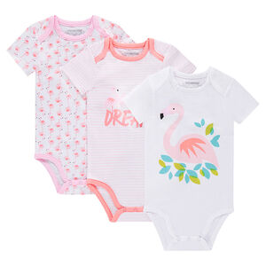 Lot de 3 bodies manches courtes en jersey avec flamants roses printés 