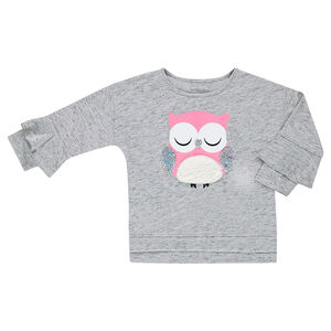 Tee-shirt manches 3/4 avec chouette printée et sequins iridescents 