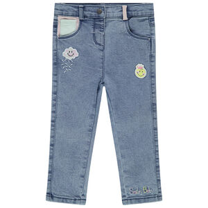 Jean slim effet used à badges Smiley 