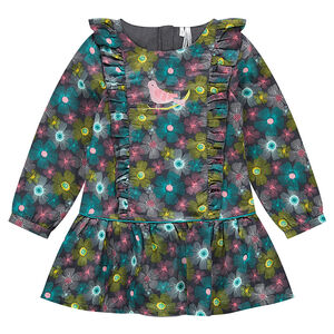 Robe manches longues imprimée fleurs all-over avec volants 