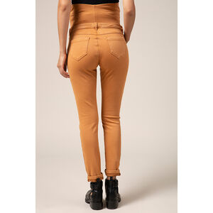Pantalon de grossesse ocre coupe slim à bandeau haut 