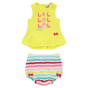 Ensemble tunique en jersey avec badges Smiley et bloomer en éponge rayé 