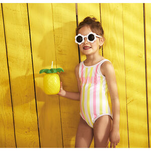 Maillot de bain 1 pièce à rayures tricolores fille 