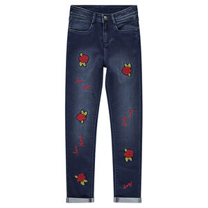 Junior - Jeans coupe slim avec roses patchées  