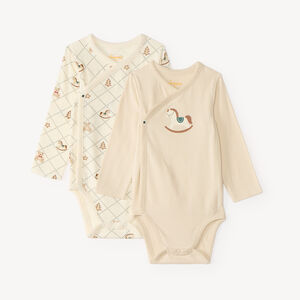 Lot de 2 bodies bébé garçon manches longues motifs cheval à bascule 