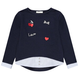 Sweat en molleton fantaisie effet 2 en 1 à broderies 