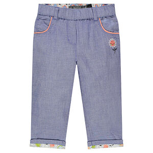 Pantalon en chambray avec fleur brodé 
