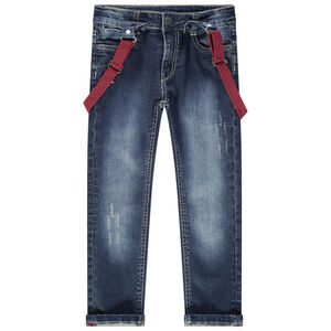 Jeans effet used avec bretelles élastiquées amovibles 