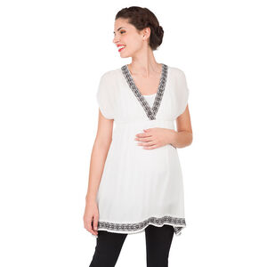 Tunique manches courtes en crêpe avec détails style ikat 
