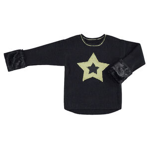 Pull en tricot avec étoile en sequins magiques et fausse fourrure 