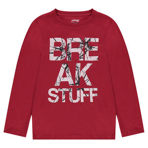 Tee-shirt manches longues en jersey uni avec print fantaisie 