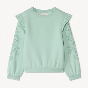 Sweat molleton brodé et volanté fille 