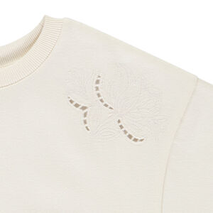 Sweat french terry court uni avec broderie anglaise fille 