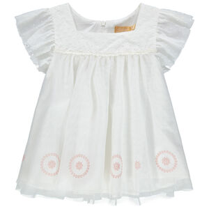 Top en tulle et plumetis à manches volantées 