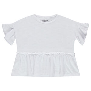 Tee-shirt manches courtes en jersey slub forme boîte volanté 