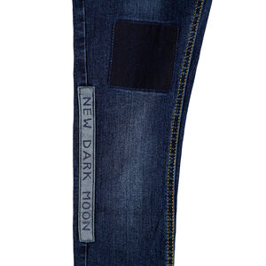 Junior - Jeans effet used avec patchs et insciption printée 