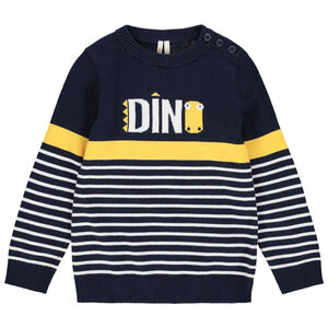 Pull en tricot à rayures et message en jacquard 