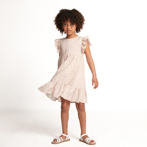 Robe manches courtes volantées imprimé tacheté fille 