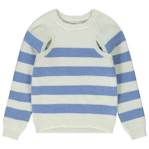 Pull en tricot rayé avec emmanchures ajourées fille 