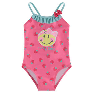 Maillot de bain 1 pièce avec fraises all-over et print Smiley 