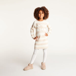 Robe fille en tricot à rayures et nœud 