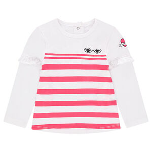 Tee-shirt manches longues en jersey avec rayures et volant sur les manches 