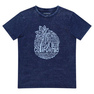 Junior - Tee-shirt manches courtes bleu jeans avec print esprit surf 