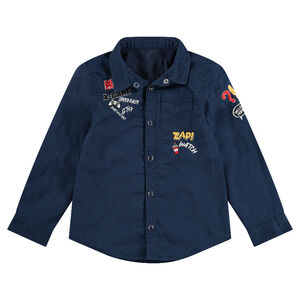 Chemise manches longues en coton avec badges et broderies fantaisie 