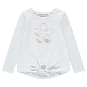 Tee-shirt manches longues avec fleur en tulle et sequins libres 