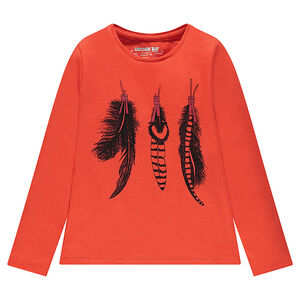 Tee-shirt manches longues uni print fantaisie 