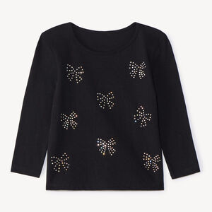 T-shirt manches longues nœud strass fille  
