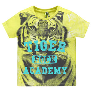 Tee-shirt manches courtes avec tigre printé sur le devant 