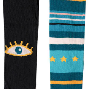 Lot de 2 collants épais motif oeil et rayures 