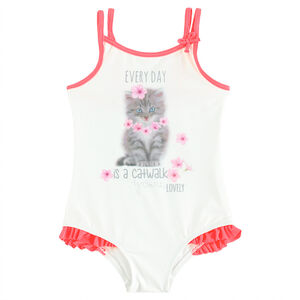 Maillot de bain 1 pièce à volants et print chaton  