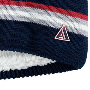 Snood en tricot à rayures jacquard avec doublure en sherpa et badge en gomme 