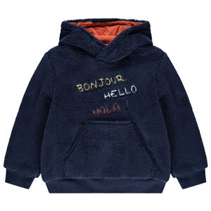 Sweat en sherpa à capuche à poche et inscription printée 