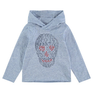 Tee-shirt manches longues à capuche print tête de mort 