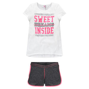 Pyjama court en jersey tee-shirt printé et short chiné 