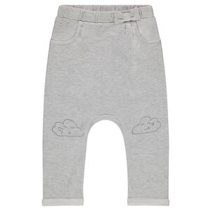 Pantalon de jogging en molleton uni avec nuage printé sur les genoux 