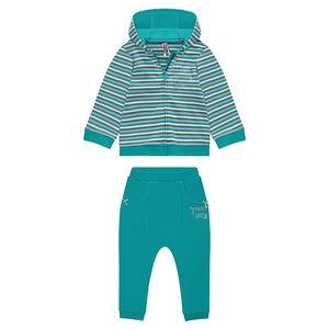 Jogging en molleton avec gilet à capuche rayé et pantalon uni 