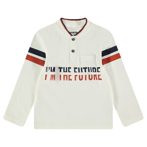 Polo manches longues en coton piqué avec bandes contrastées et poche 