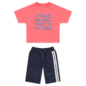 Ensemble avec tee-shirt manches courtes et bermuda avec bande contrastée 